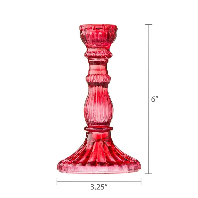Glass Taper Candle Holder, Burgundy, 6", Valentine's Day by Way To Celebrate | Walmart (US)