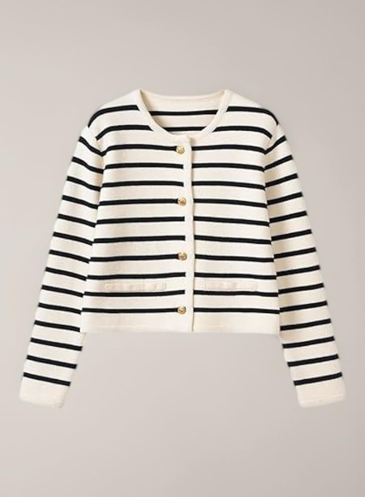 RICHTRUE Old Money Aesthetic Clothing Women Striped Cardigan Sweaters for Women Trendy Cropped Sw... | Amazon (UK)
