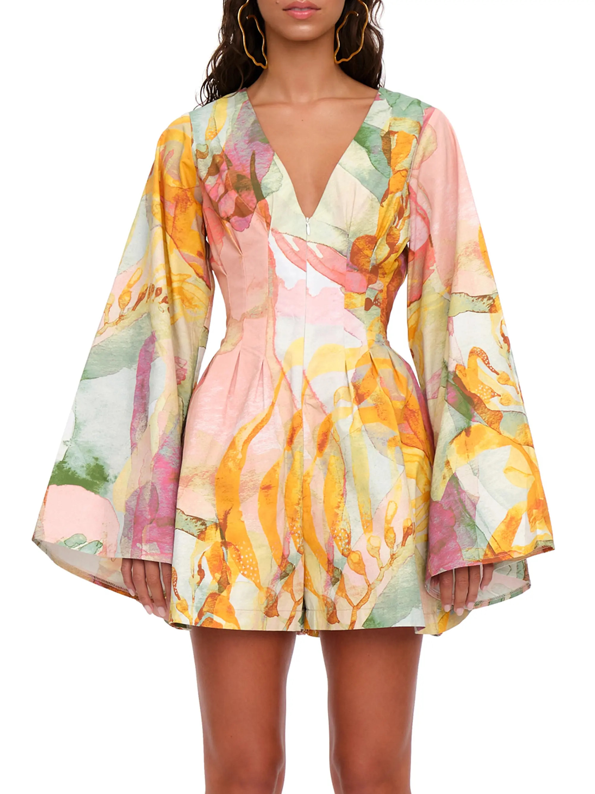 Shop Andrea Iyamah Pana Abstract Cotton Playsuit | Saks Fifth Avenue | Saks Fifth Avenue