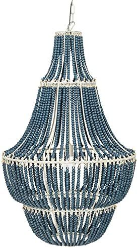 Creative Co-Op Metal Wood Beads Chandelier, Blue | Amazon (US)