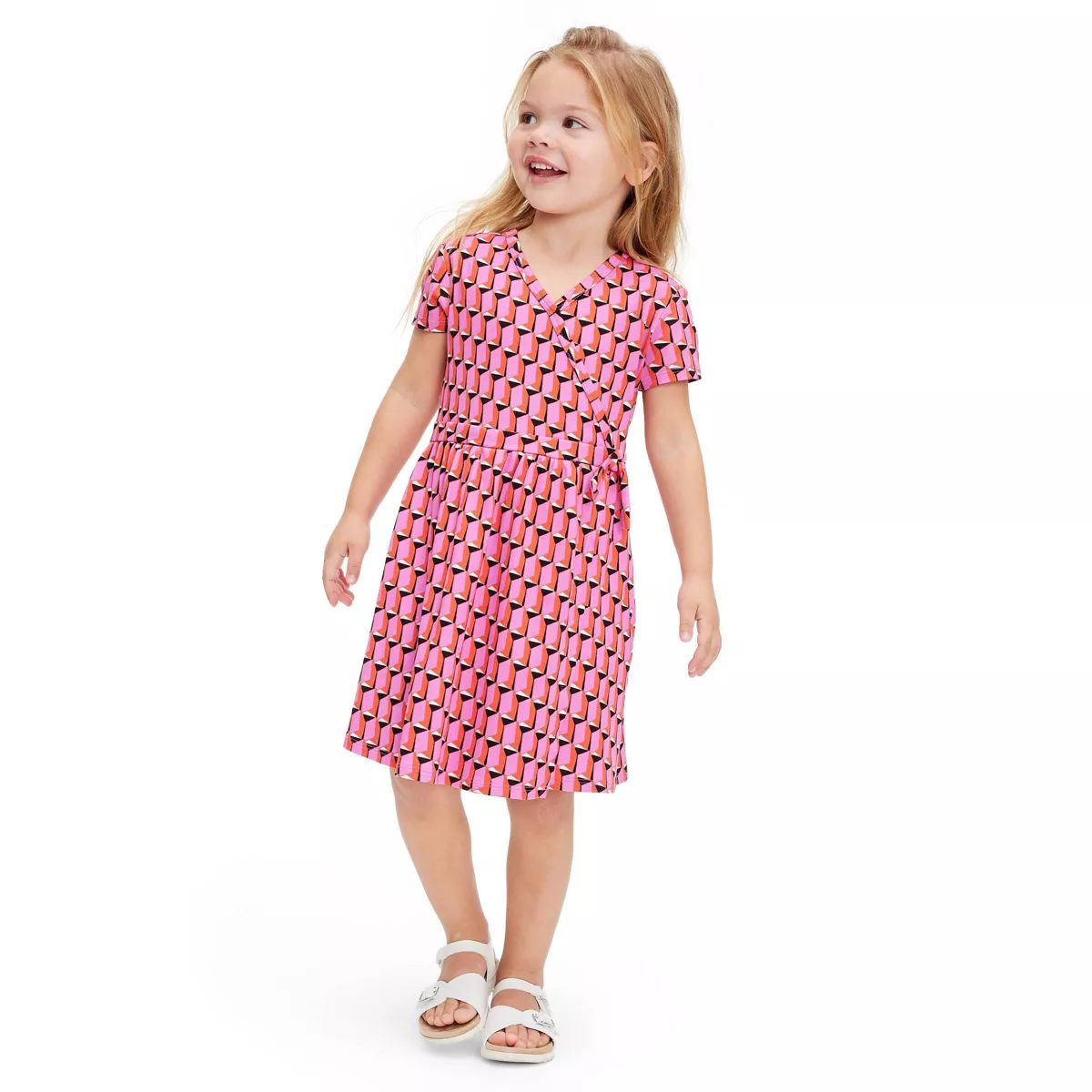 Toddler Short Sleeve Pink Modern Geo Faux Wrap Dress - DVF for Target | Target
