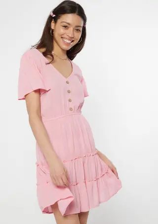 Pink Ruffled Button Down Skater Dress | rue21