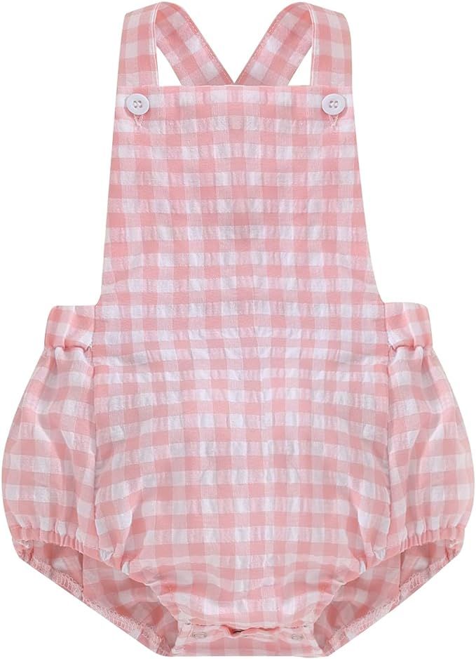 Newborn Baby Summer Romper Unisex Solid Color Button Jumpsuit Sleeveless Backless Overalls Outfit... | Amazon (US)