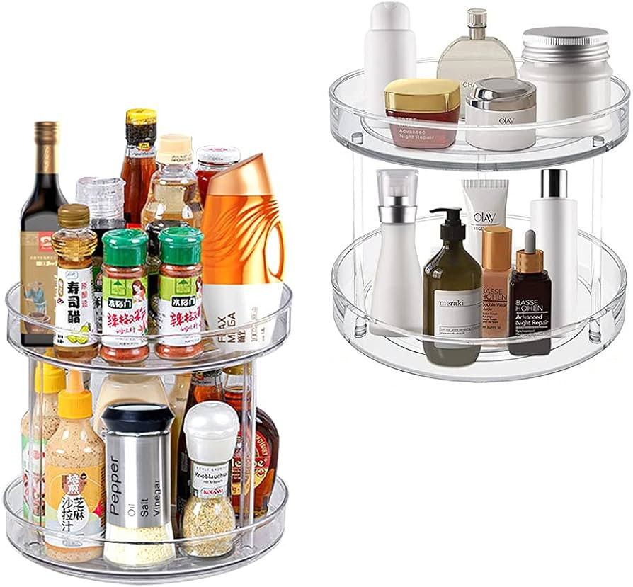 2 Tier Lazy Susan Organizer for Cabinet, 9-Inch Clear Lazy Susan Turntable for Cabinet Organizer,... | Amazon (US)