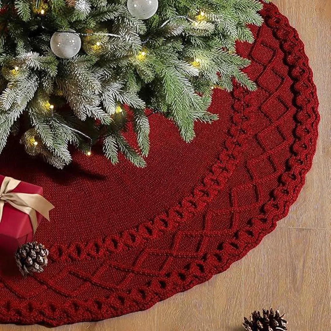 48" Knit Christmas Tree Skirt - Cable Knit, Christmas, Holiday - Etsy | Etsy (US)