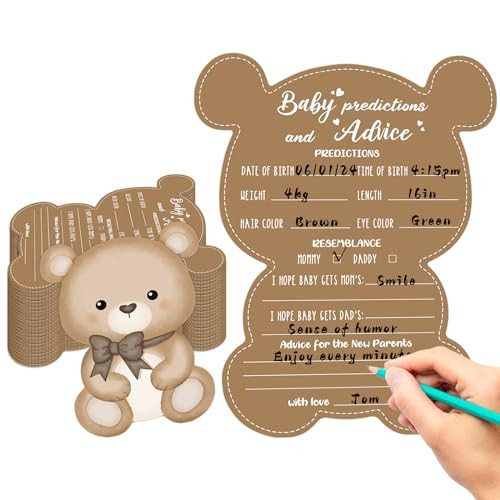 Justforjoyful 50 Pcs Teddy Bear Baby Shower Game Set Prediction and Advice Cards We Can Bearly Wait Baby Shower Decorations Bear Best Wishes Gender Neutral Game Party Activity Supplies | Amazon (US)
