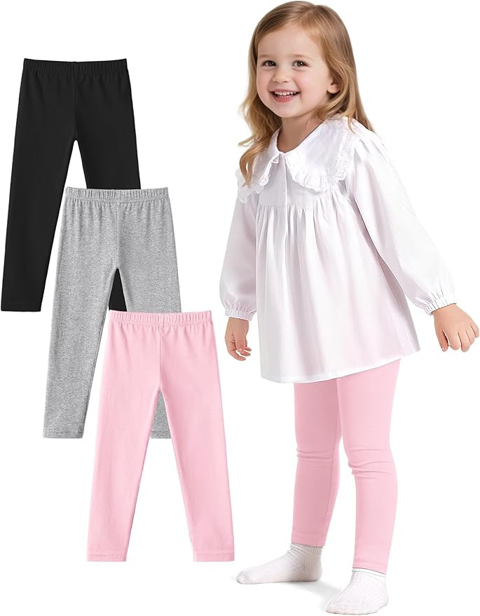 Witwot 3 Pack Baby Girls Leggings Toddler Kids Soft Cotton Pants Size 18M-5T | Amazon (US)