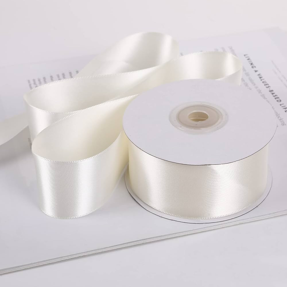 Double Faced Satin Ribbon 1.5 Inch Antique White Ribbon 25 Yard Silk Fabric Ribbon Perfect for Gi... | Amazon (US)