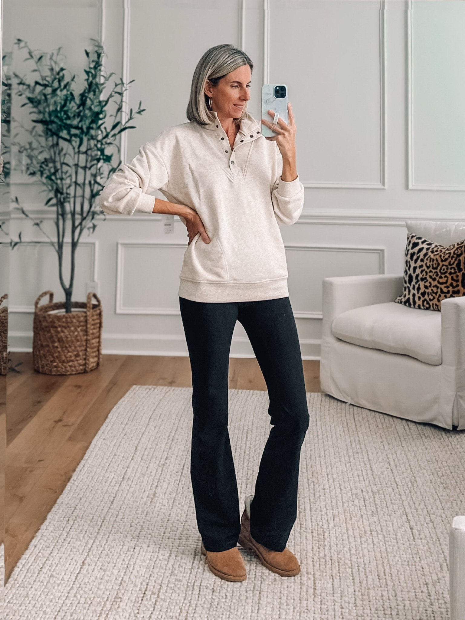 Walmart sweatshirt. Wearing a small. Size up for a roomier fit. 

Walmart outfits 
Affordable fashion
Casual style 
Flare leggings 
Ugg boots
Fall outfit 
Winter outfits 


#LTKActive #LTKFindsUnder50 #LTKSaleAlert