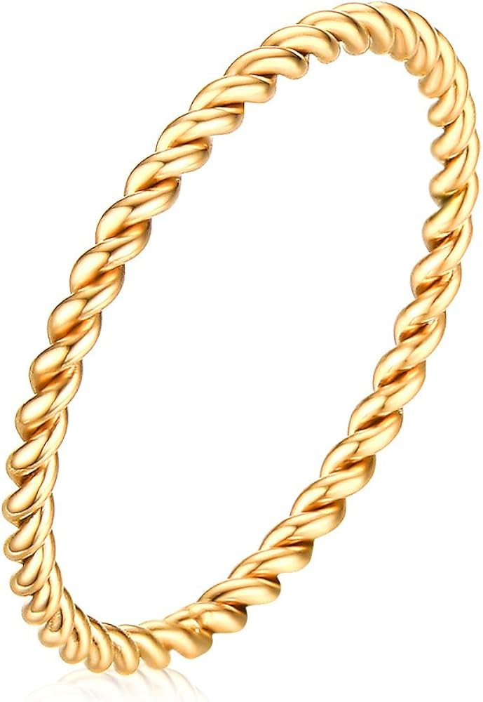 Women's Stainless Steel 1.1mm Rope Thin Wedding Ring Silver Rose Gold Plated Size 4 to 9 | Amazon (US)