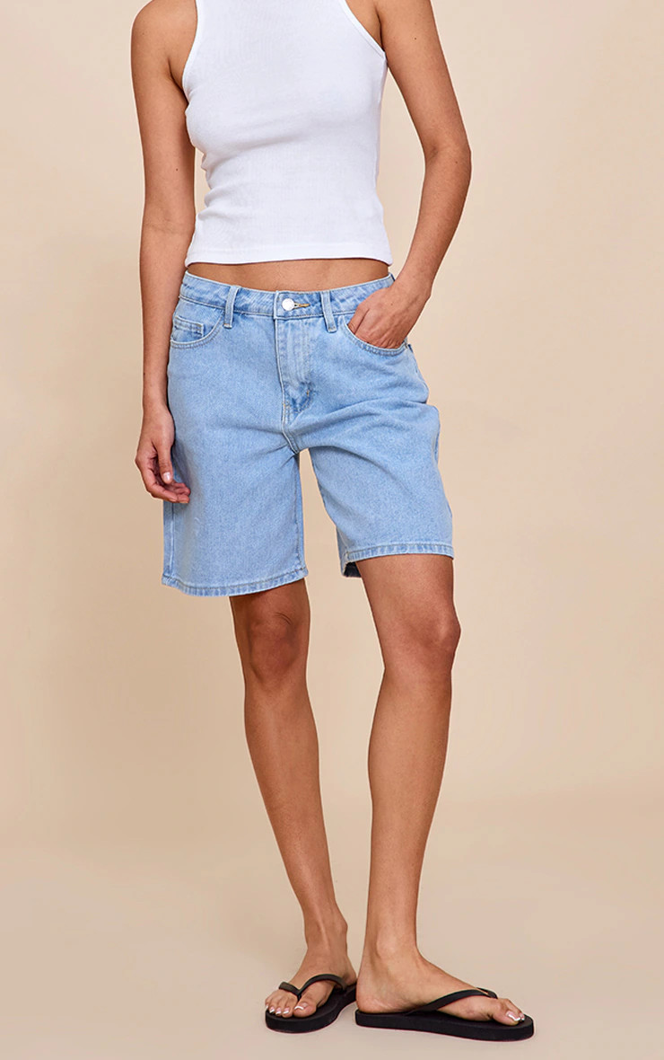 Light Blue Low Rise Denim Jorts | PrettyLittleThing US