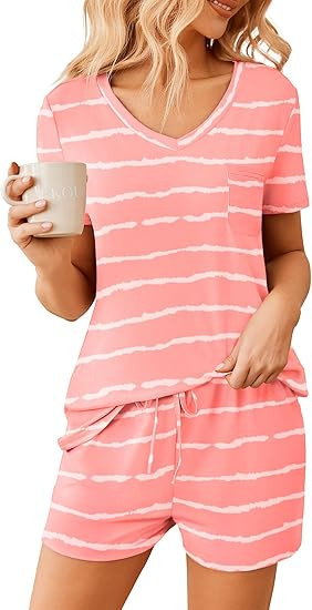 Ekouaer Womens Pajama Sets Short Sleeve Pajamas for Women Sets Soft Lounge Sets Casual V Neck Sle... | Amazon (US)