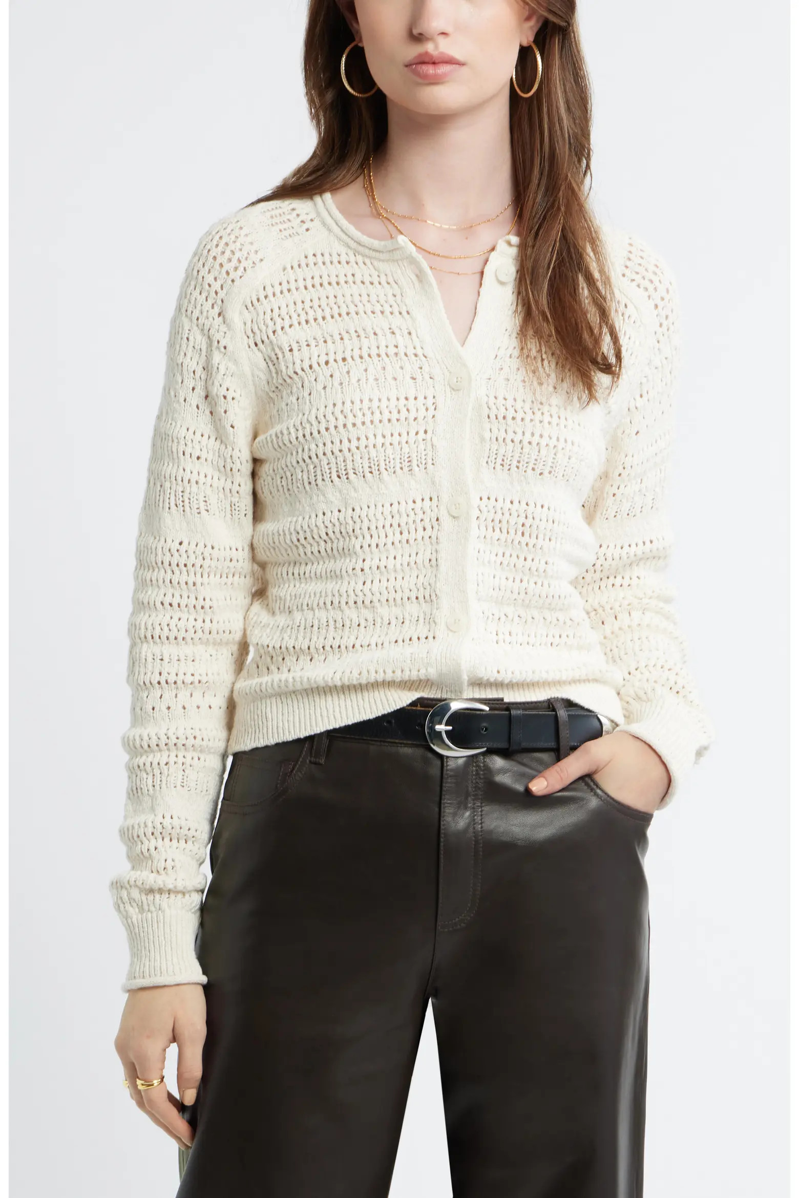 Treasure & Bond Stripe Pointelle Knit Button Front Cotton Cardigan (Women) | Nordstrom | Nordstrom