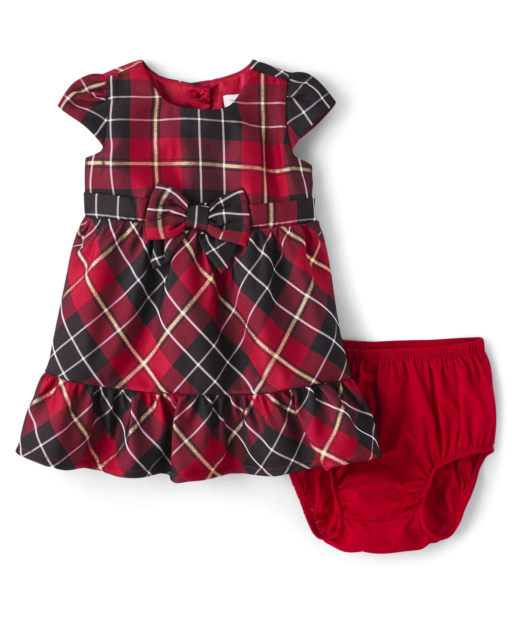 Baby Girls Matching Family Plaid Satin Tiered Fit And Flare Dress - classicred | The Children's Place