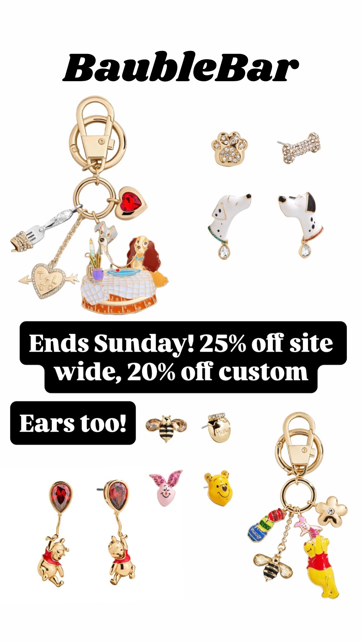 BaubleBar is having a sale. 25% off site wide, 20% off custom orders. Ears too! Ends Sunday. 

#personalshopper #disneyfinds