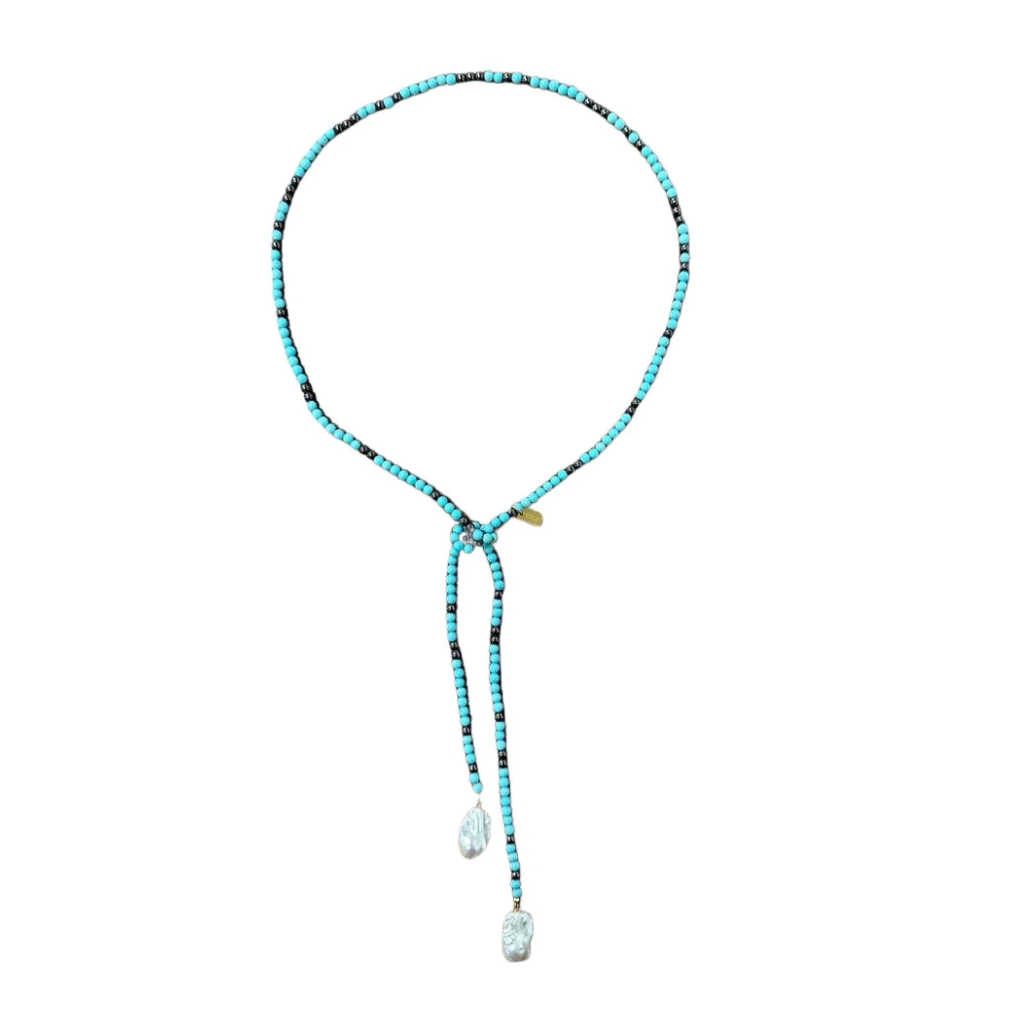 At Ease Turquoise & Pearl Lariat Necklace | Christina Greene LLC