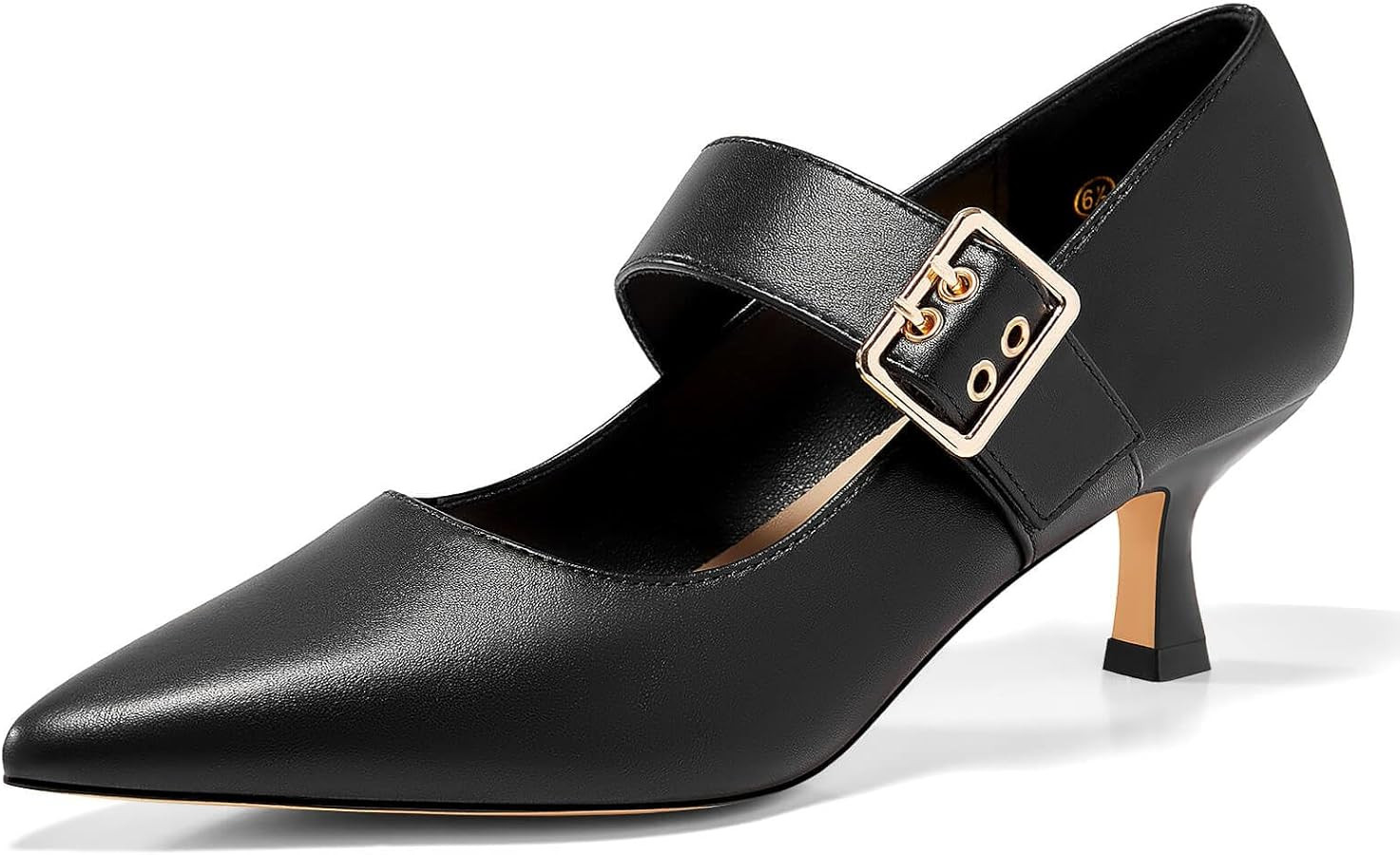 Coutgo Womens Kitten Heels Mary Jane Shoes Closed Pointed Toe Dress Shoes Buckle Work Office Pump... | Amazon (US)