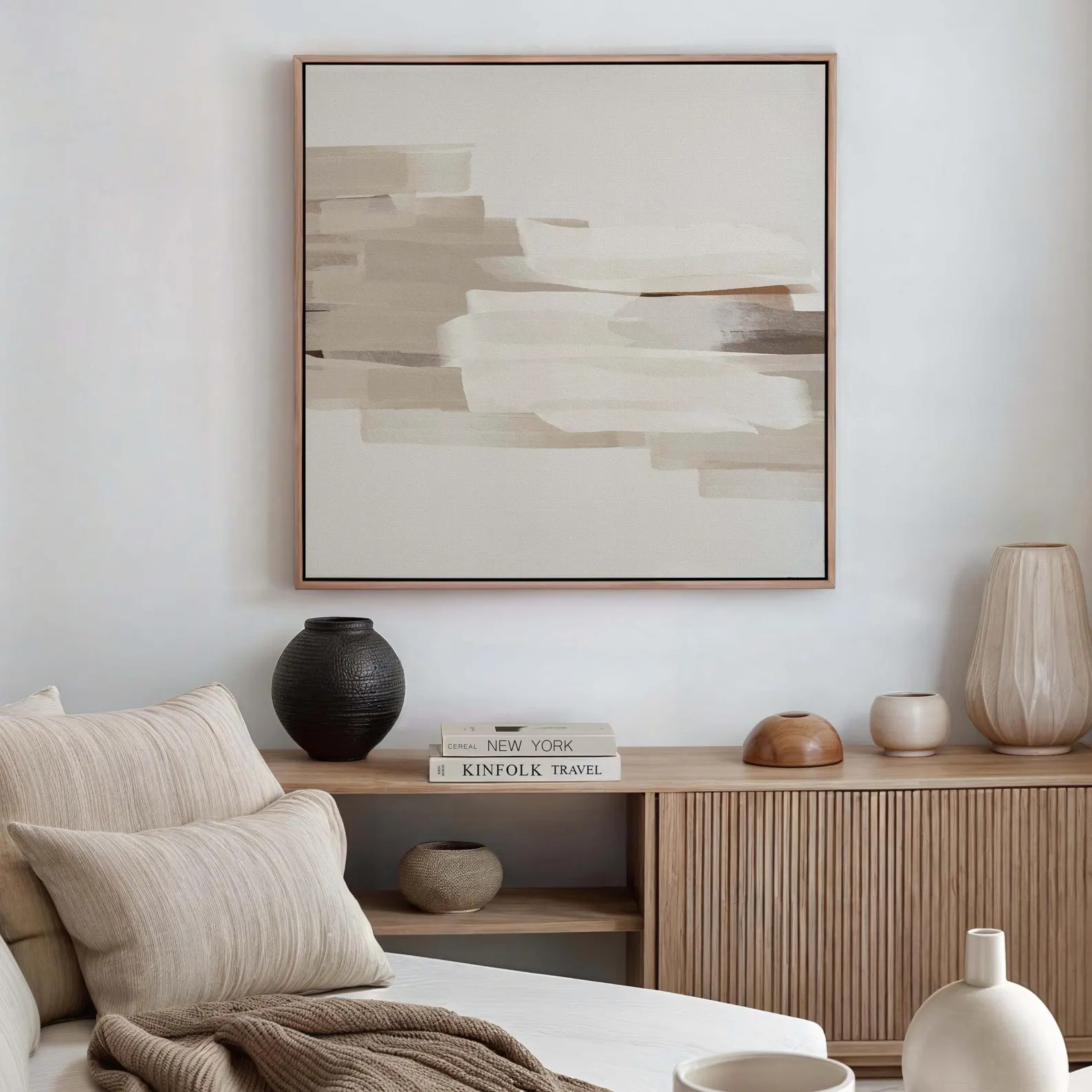 Neutral Abstract Canvas Wall Art, Square Print, Beige Painting, Large Living Room Decor, Calming ... | Etsy (US)