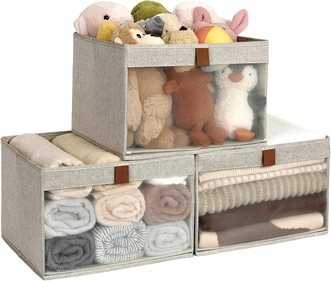 StorageWorks Closet Storage Bins with Clear Window and 2 Handles, Foldable Storage Baskets for Sh... | Amazon (US)