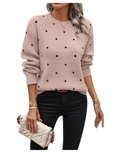 MakeMeChic Women's Polka Dots Sweaters Long Sleeve Fall Sweater Round Neck Knitted Tops | Amazon (US)