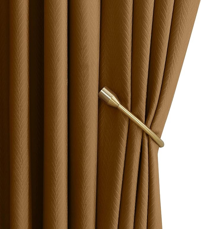 RYB HOME Gold Brown Blackout Curtains Velvet, Vintage Leaf Printed Drapes for Fall/Autumn/Hallowe... | Amazon (US)
