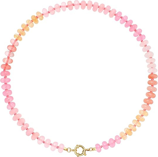 LALAPPLE Colorful Beaded Gemstone Necklace for Women, Boho Rainbow Bead Choker with Natural Stone... | Amazon (US)