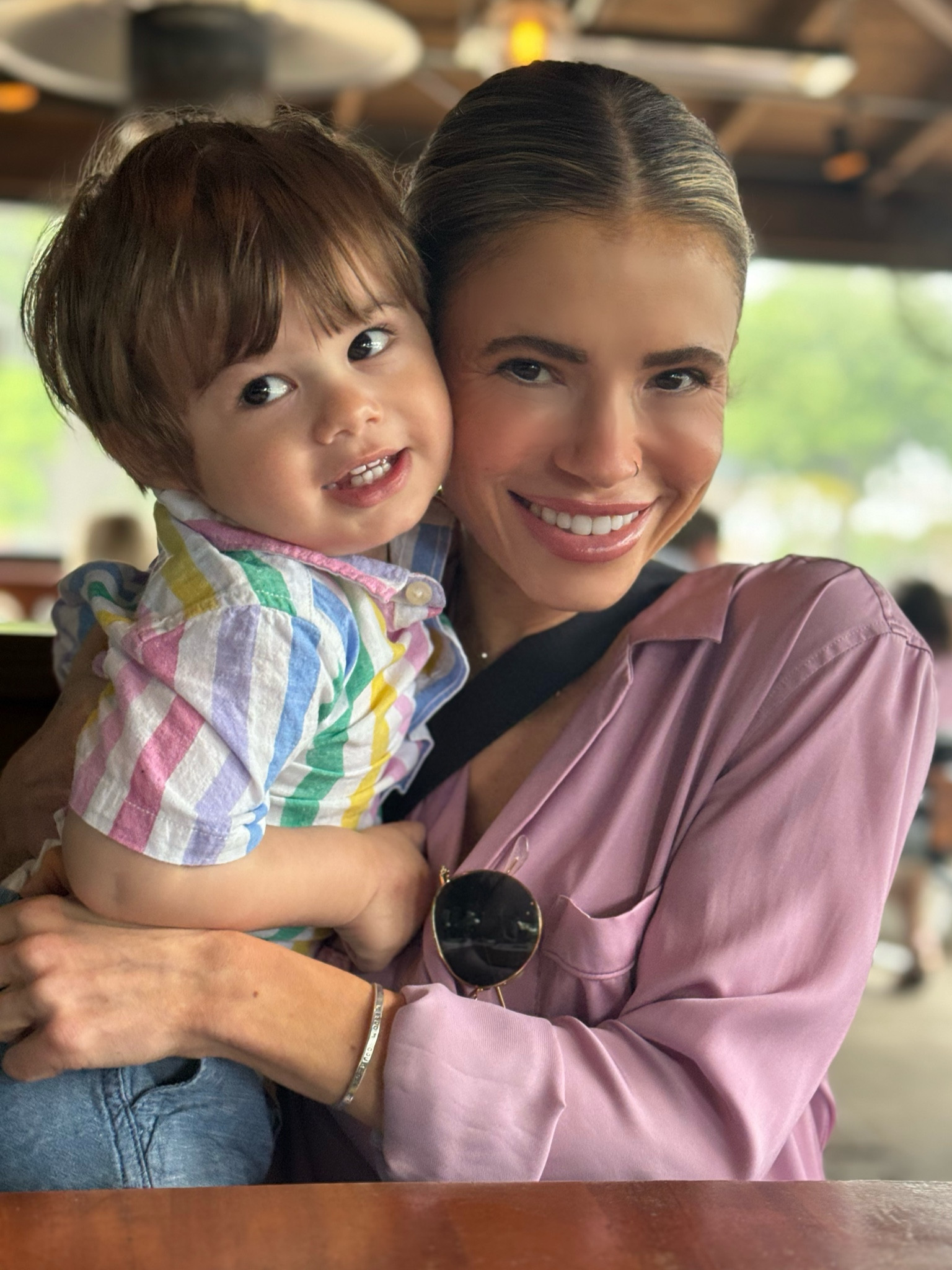 Easter brunch 🌷 Im wearing a lavender silk button up shirt from equipment, jeans from levis, and round frame sunnies from rayban. P is wearing a colorful stripe linen shirt from gap and chambray shorts from gap factory.

#LTKkids #LTKfamily #LTKSeasonal