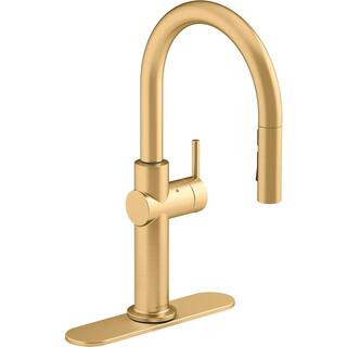 KOHLER Crue Single-Handle Touchless Pull-Down Sprayer Kitchen Faucet in Vibrant Brushed Moderne Bras | The Home Depot