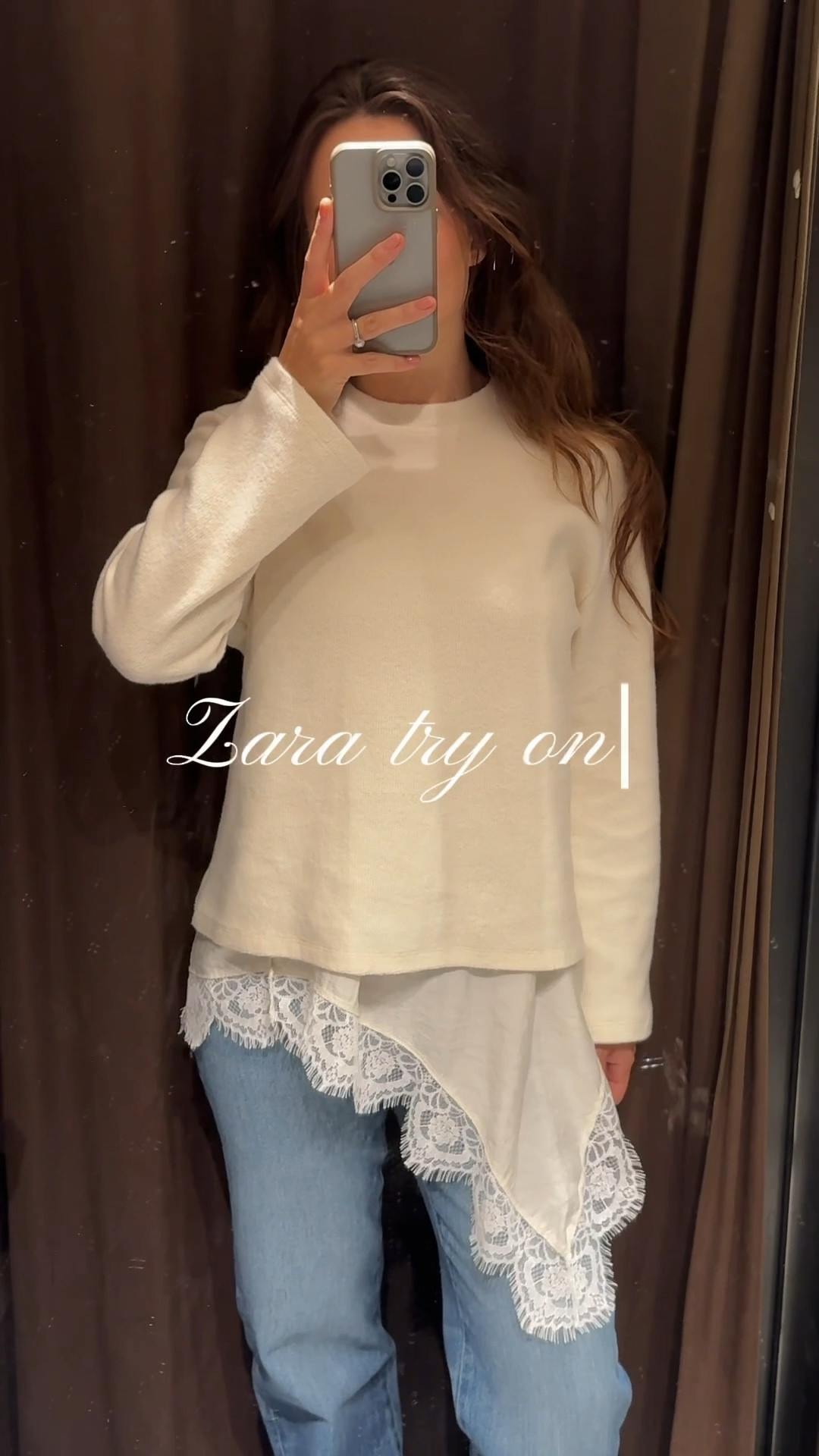 Zara try on, lace top, knit jumper, blue jeans, brown trousers 

#LTKautumn #LTKuk