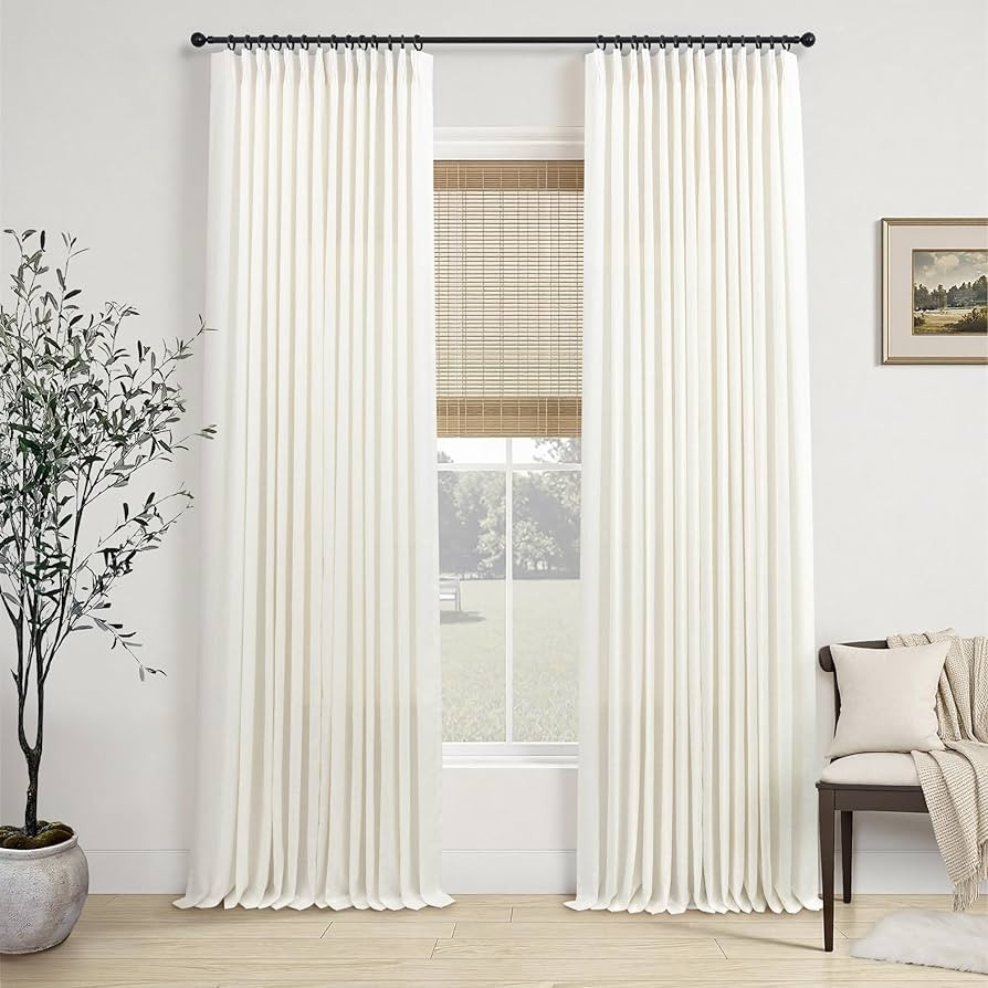 Natural Pinch Pleated Linen Cream Curtains 84 Inch Length 2 Panels for Living Room Bedroom Ivory ... | Amazon (US)