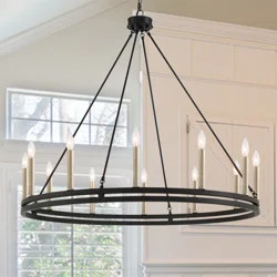 Clairan 12 - Light Candle Style Wagon Wheel Chandelier with Wood Accents | Wayfair North America