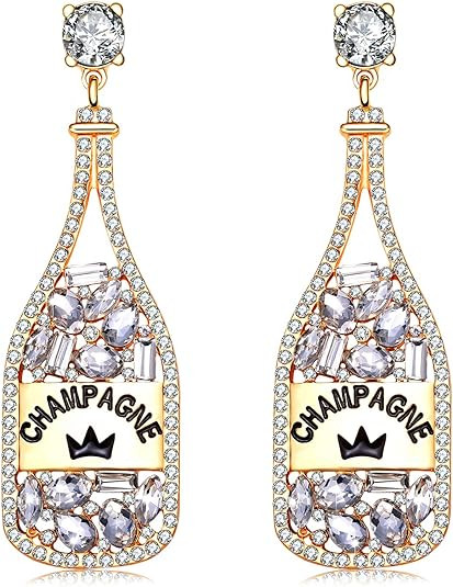 Champagne Bottle Earrings Rhinestone Crystal Beaded Champagne Drop Dangle Earrings for Women Wedd... | Amazon (US)