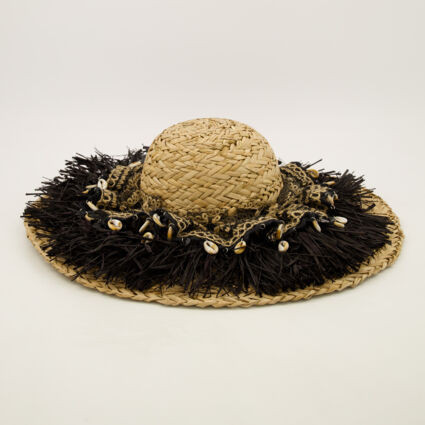 Black & Beige Straw Hat | TK Maxx