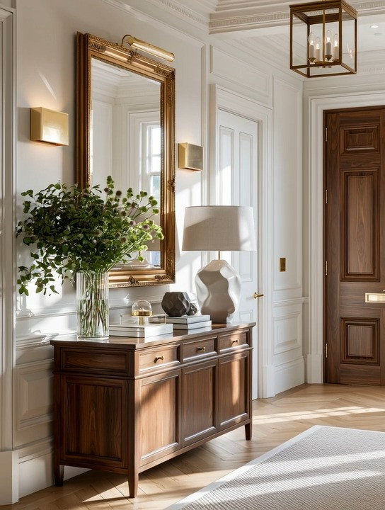 One of our favorite entryway formulas starts with a mirror—not just any mirror, but the right-sized mirror.

A common decorating mistake is choosing a mirror that's too small for the console table below it. Instead, choose a mirror with enough visual weight to balance the furniture beneath it. That's what gives an entryway a polished, designer-inspired look.

Our favorite choice is a timeless antique gold mirror. Then take the look one step further by installing a picture light above the mirror. Most people reserve picture lights for artwork, but they look just as beautiful above mirrors, adding warmth, highlighting the frame, and creating elegant layered lighting in the evening.

Complete the look with a simple wood console table, an oversized table lamp, fresh greenery, and a few meaningful decorative pieces. The result is an entryway that feels welcoming, timeless, and beautifully intentional.

Browse our curated collection of antique gold mirrors, picture lights, and console tables to recreate this elegant look in your own home.

Because a well-designed entryway sets the tone for everything that follows.

#EntrywayDecor #GoldMirror #ConsoleTable #ElegantAndDriven 

 #LTKHome