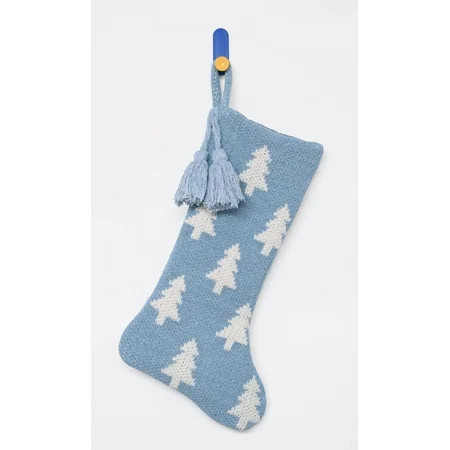 Knit Tree Christmas Stocking, Blue and White, 21", by Holiday Time | Walmart (US)