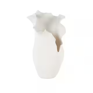 White Floral Inspired Ceramic Abstract Decorative Vase with Wavy EdgebyLitton LaneFloral vase is ... | The Home Depot
