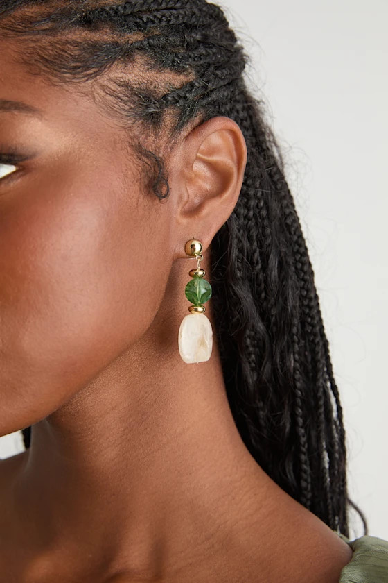 Maiwenn Green and Gold Stone Drop Earrings | Lulus