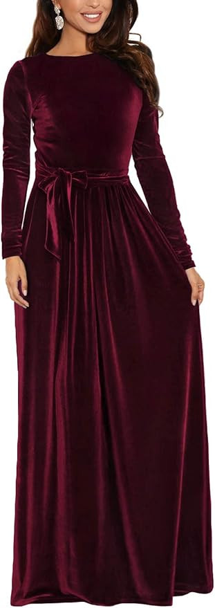 Zattcas Women's Elegant Velvet Long Sleeve Maxi Dress Winter Party Long Dress | Amazon (US)