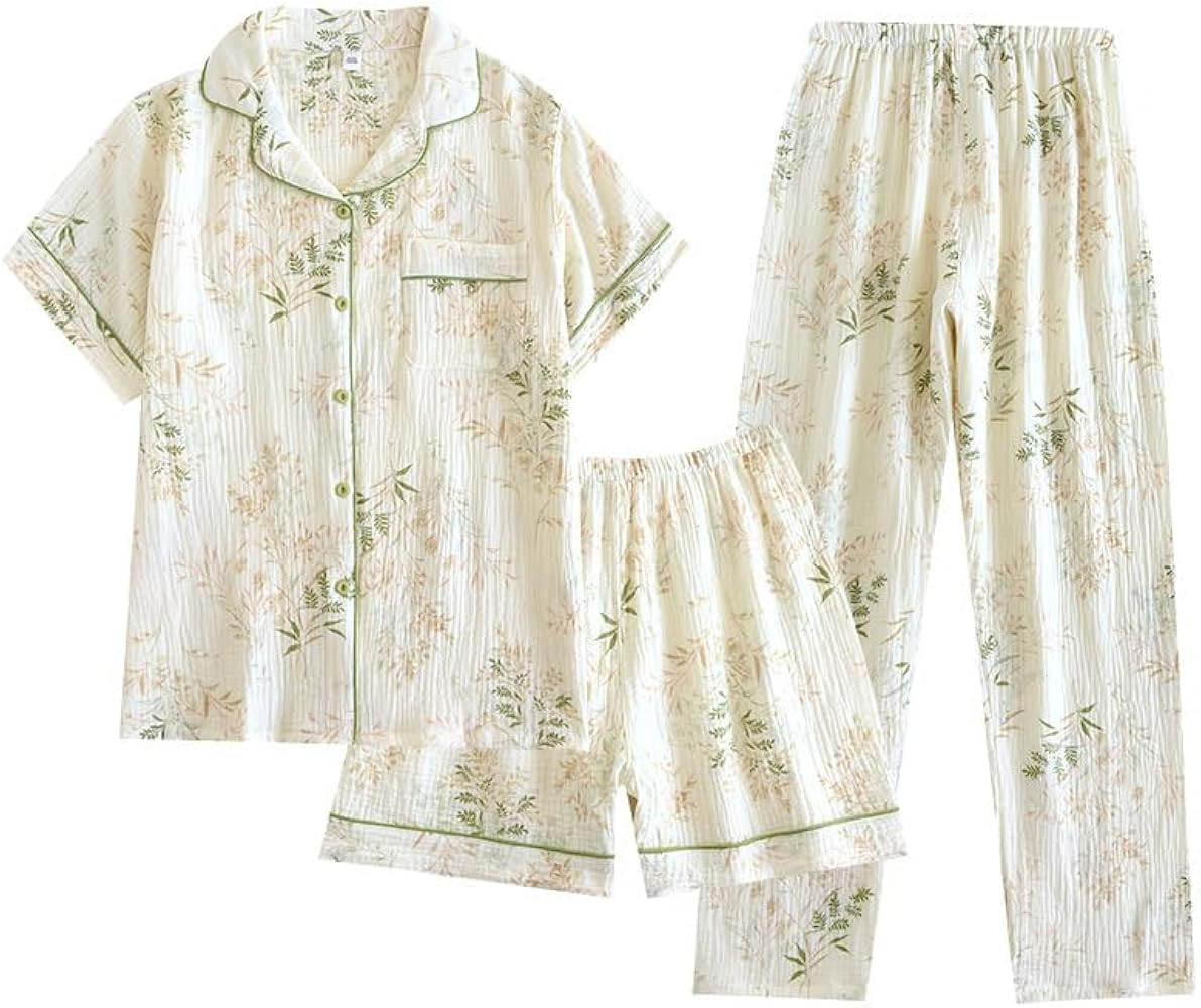 codcm Womens 3pcs Cotton Pajamas Set Short Sleeve Sleepwear Fruit Print Cute Pj Set with Long Pan... | Amazon (US)