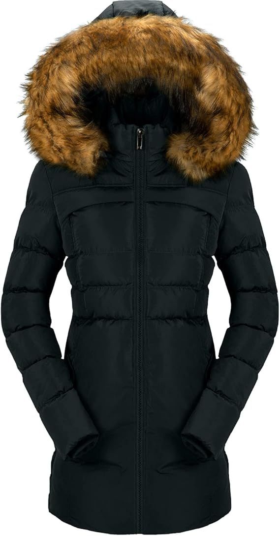 CHERFLY Women's Cotton Winter Coat Thicken Warm Long Jacket with Fur Trimmed Hood | Amazon (US)