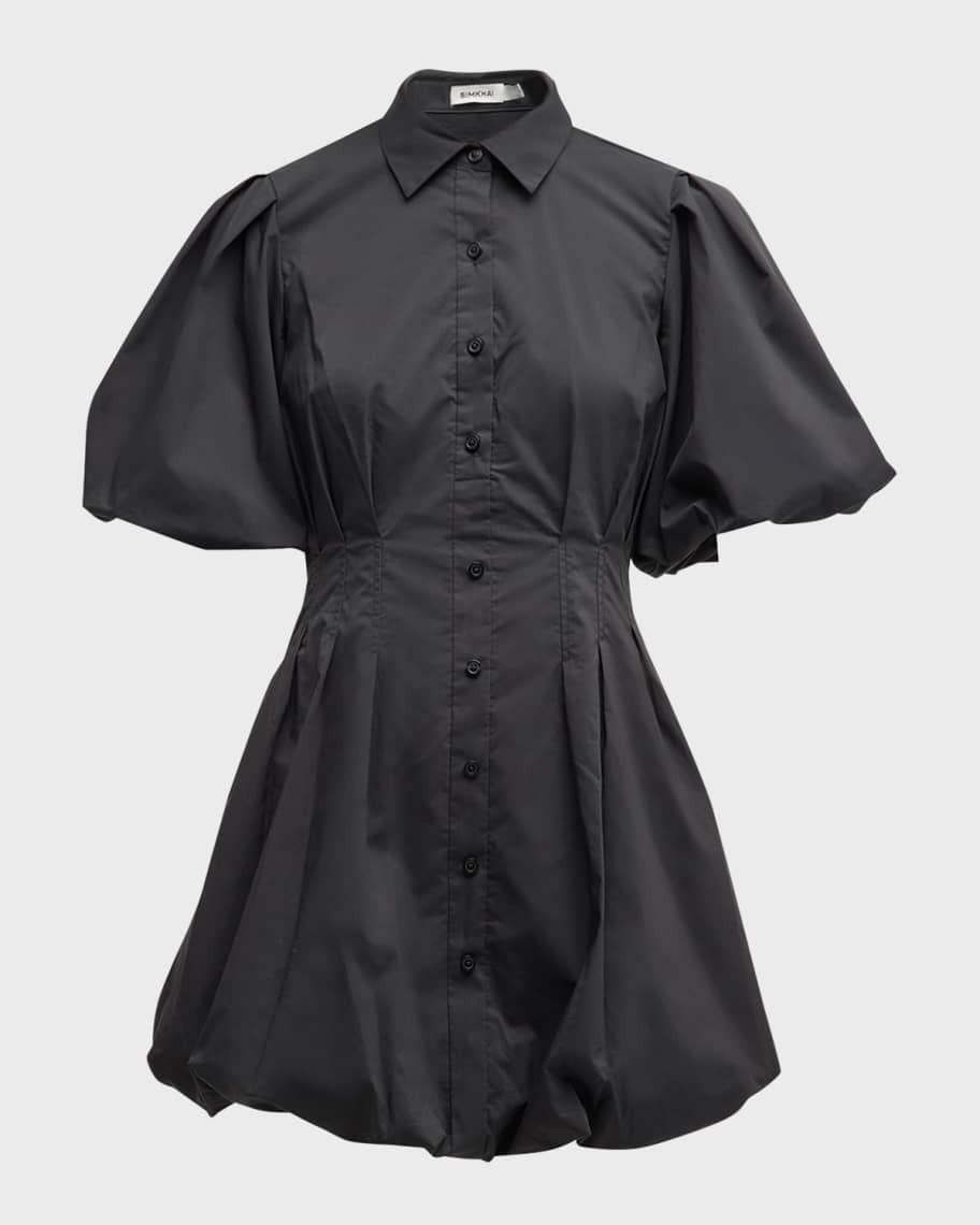 SIMKHAI Cleo Polin Balloon-Sleeve Pleated Mini Dress | Neiman Marcus