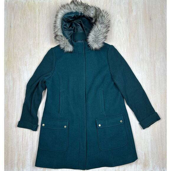 Talbots Green Wool Faux Fur Hooded Classic Parka Winter Outerwear Coat Jacket 16 | Poshmark