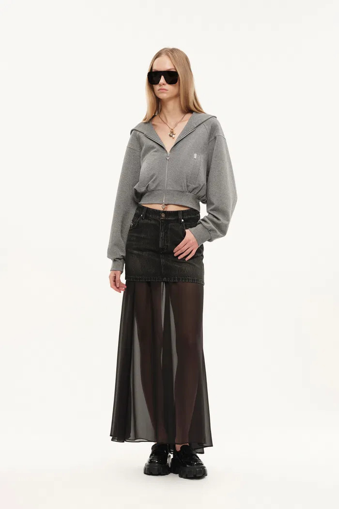Illusion-S Crop Hoodie in Bright Silk Knitting - Light Grey | Fabrique