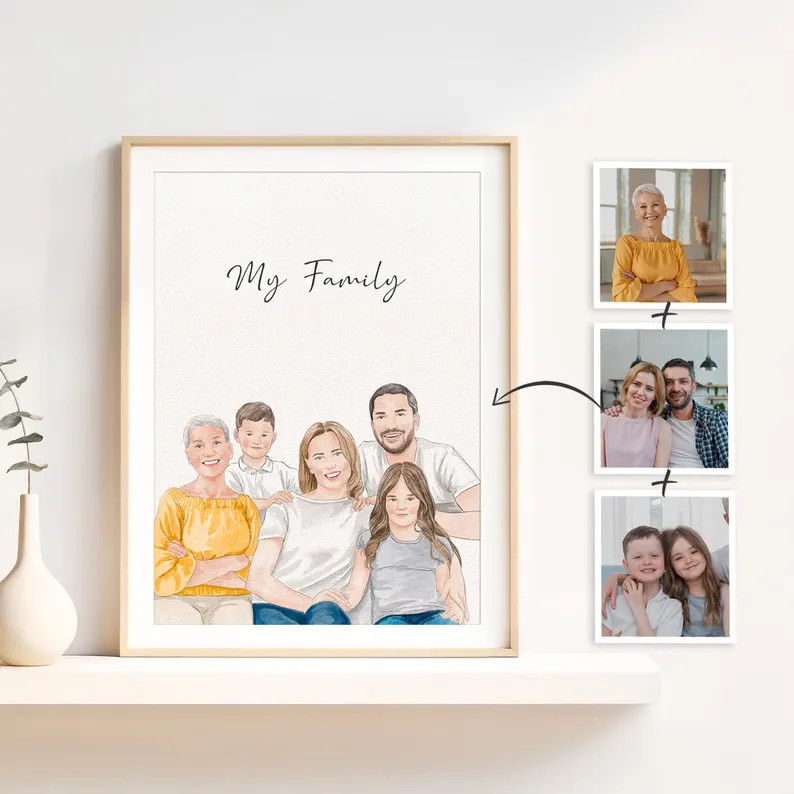 Custom Family Watercolor Portrait, Personalized Father's Day Gift, Painting from Photo | Etsy (Global)