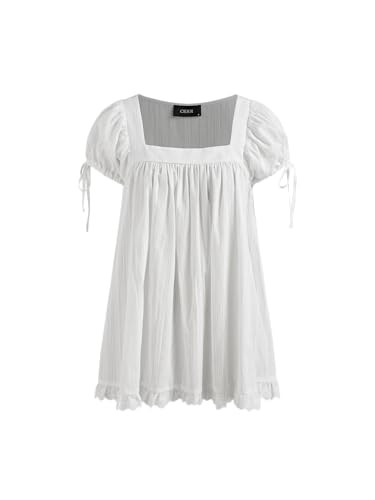 CIDER Blouses for Women Square Neck Ruffle Knot Short Sleeve Recycled Cotton Solid Long Sleeve Bl... | Amazon (US)