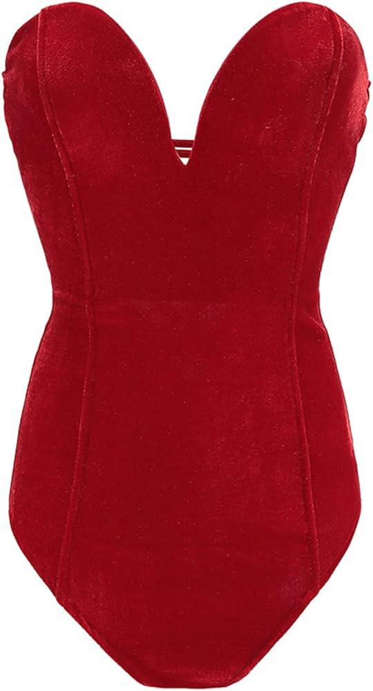 Halloween Bodysuit Tube Top Velvet Leotard Corset Back | Amazon (US)