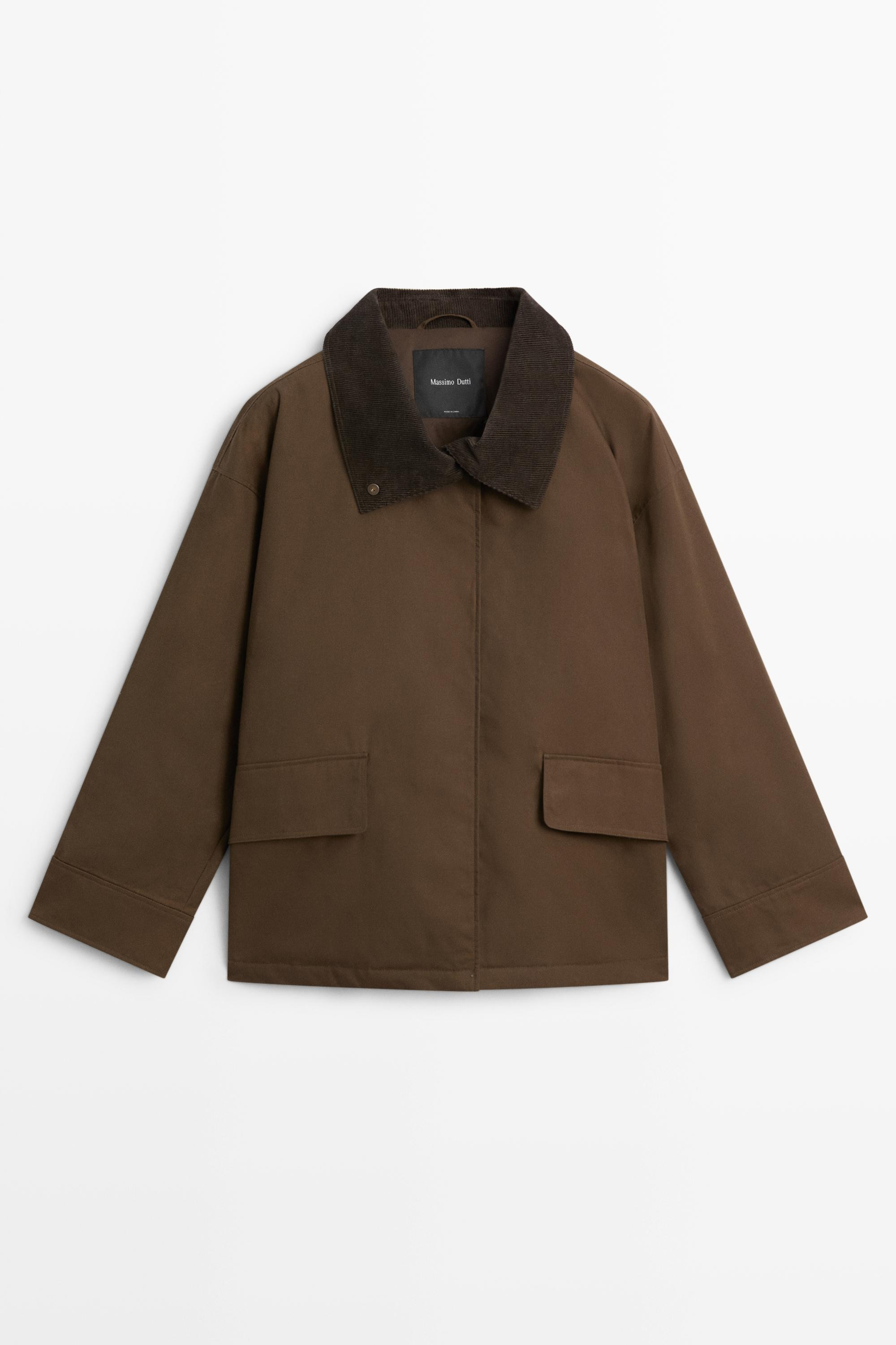 Waxed high-neck corduroy jacket | Massimo Dutti UK