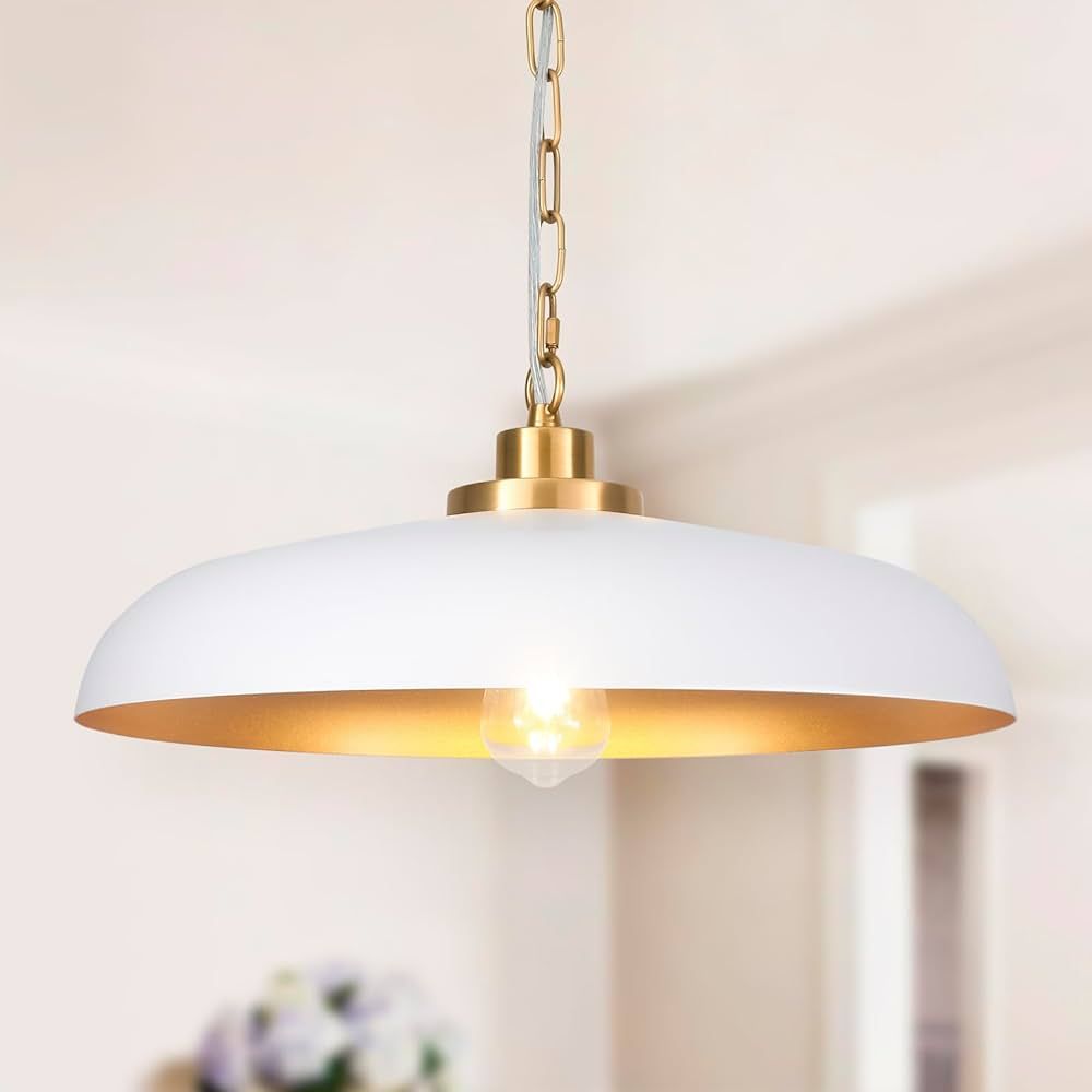 17.7inch Large White and Gold Pendant Lighting Farmhouse Pendant Light Fixtures for Kitchen Indus... | Amazon (US)