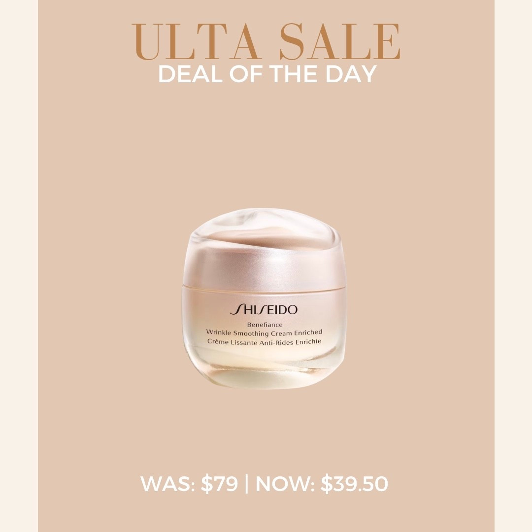 Ulta 21 Days of Beauty Deal of the Day! ✨
Shiseido Benefiance Wrinkle Smoothing Cream Enriched

#LTKSaleAlert #LTKBeauty
