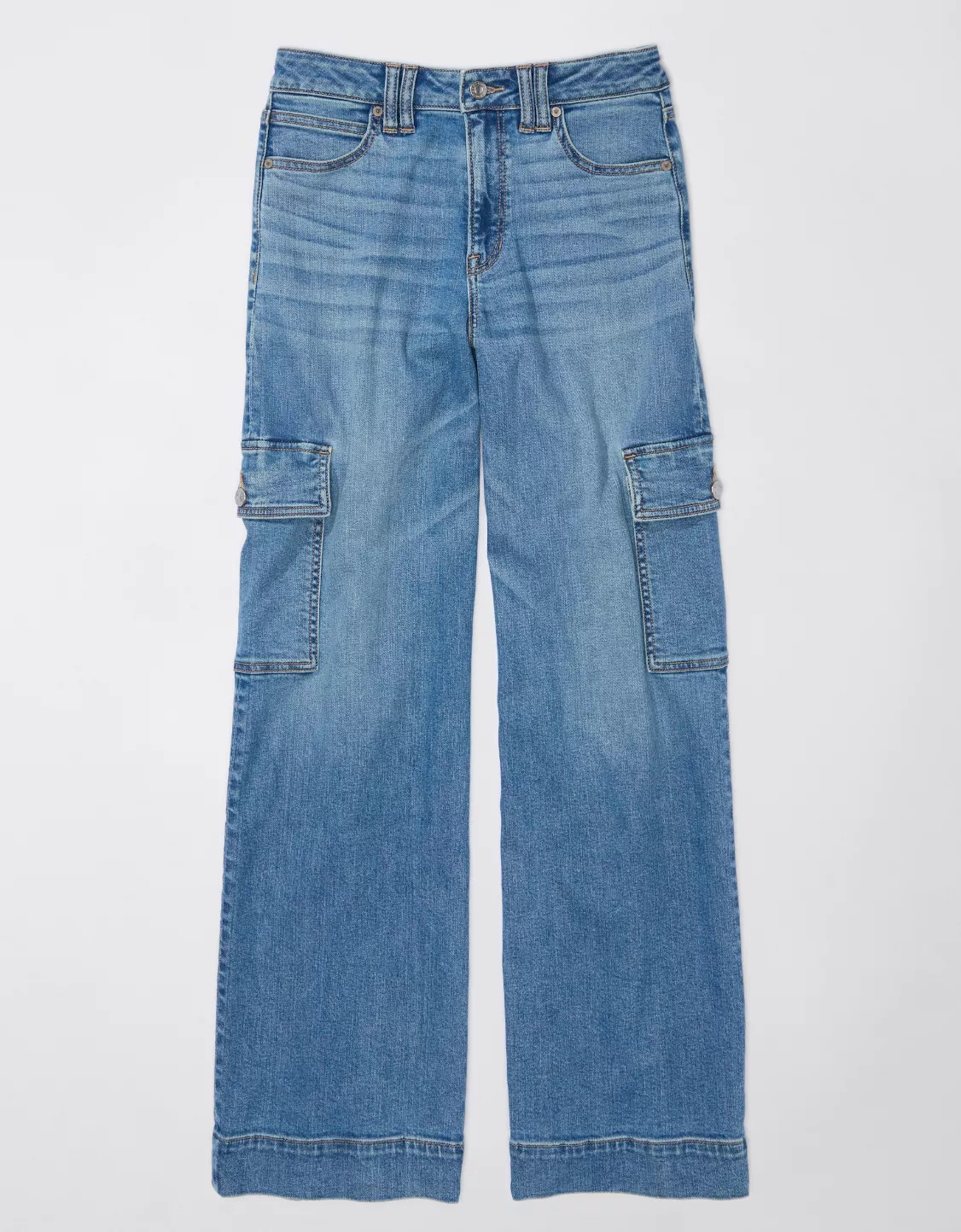 AE Dreamy Drape Stretch Super High-Waisted Cargo Baggy Wide-Leg Jean | American Eagle Outfitters (US & CA)